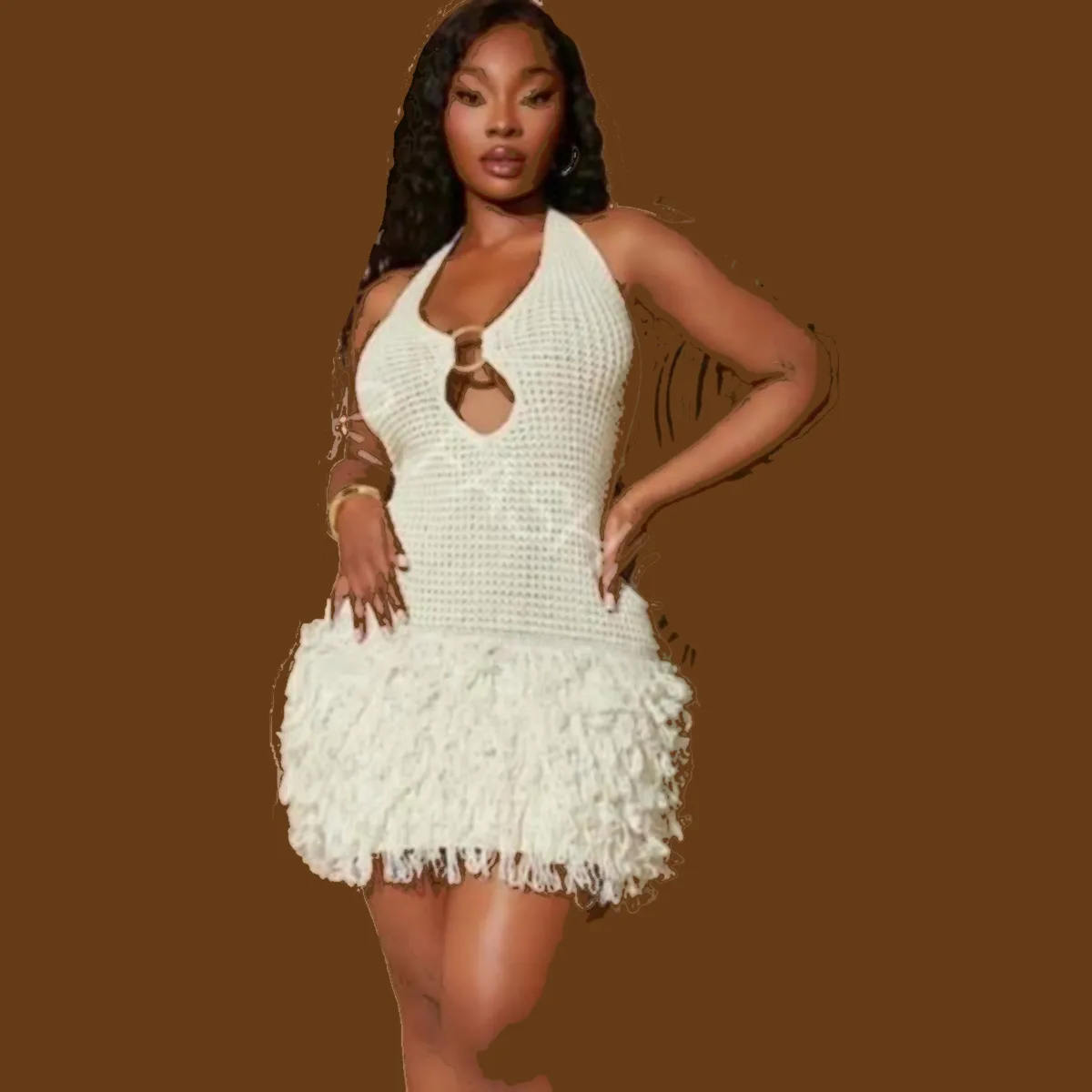 Crochet Halter Fringe Dress