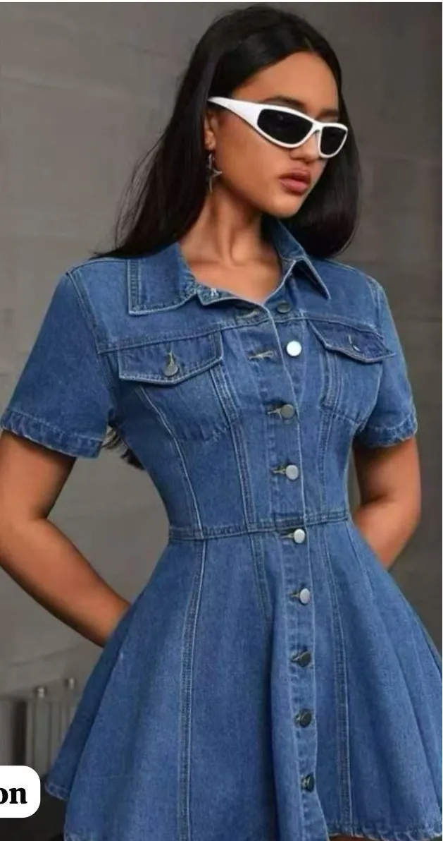 Denim Button‑Down Flare Dress